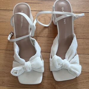 ASOS White Knot Front Ankle Strap Block Heels